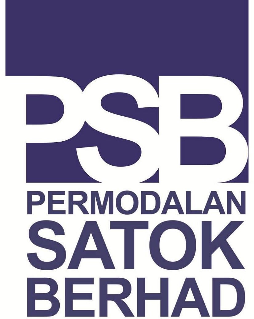 Purple "PSB" logo with white "Permodalan Satok Berhad" text beneath on a solid purple background.